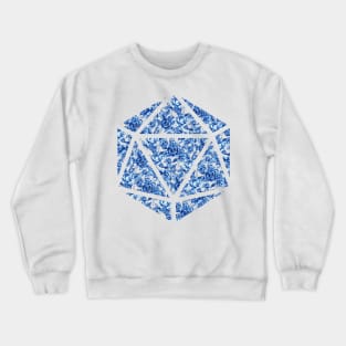 Delft Blue Gradient Rose Vintage Pattern Silhouette D20 - Subtle Dungeons and Dragons Design Crewneck Sweatshirt